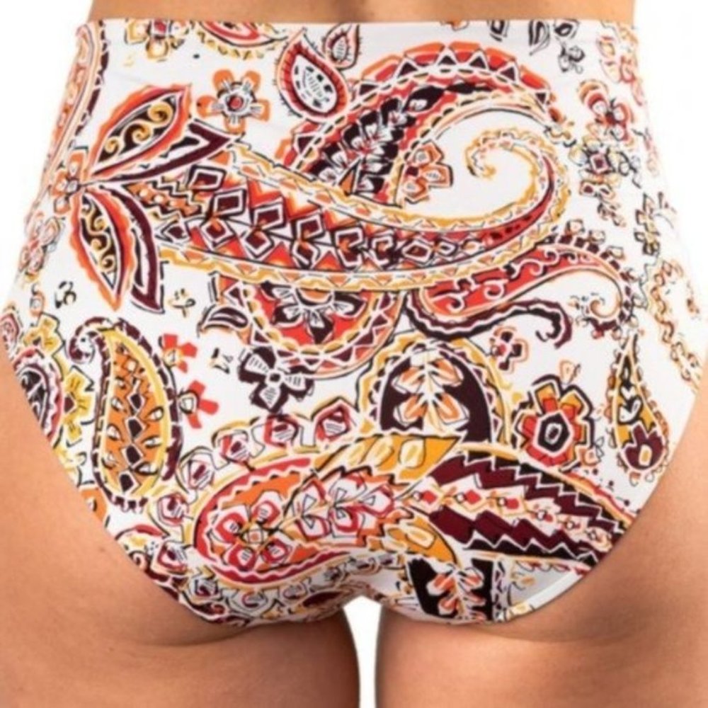 Chantelle Orange Brown and White Paisley High-Waisted Bikini Bottom